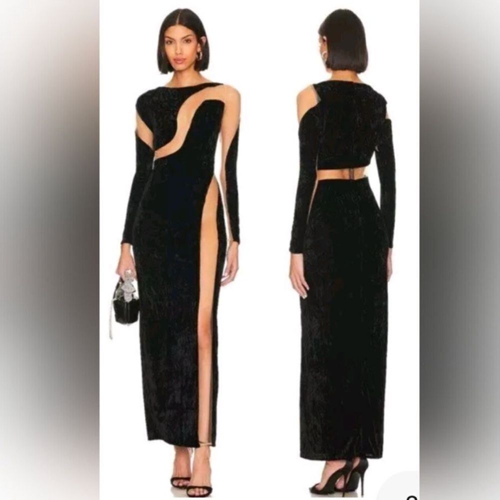 NWD NBD Fareena Velvet and Mesh Inset Maxi Dress Black Size XS - Picture 8 of 8
